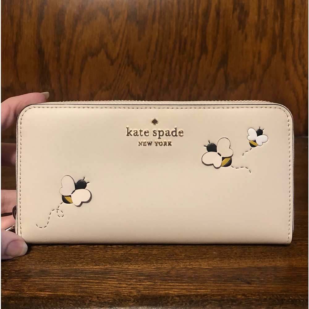 *NWT-Kate Spade-Honey Bee π Straw/Leather Tote, Lg Wallet & Card Holder-807: - Picture 10 of 16